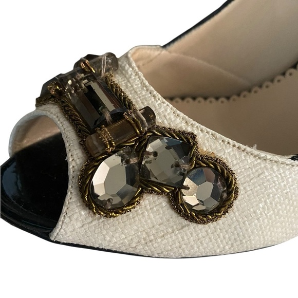 Oscar de la Renta Black and Cream Embellished Heels 39.5 - Picture 11 of 11